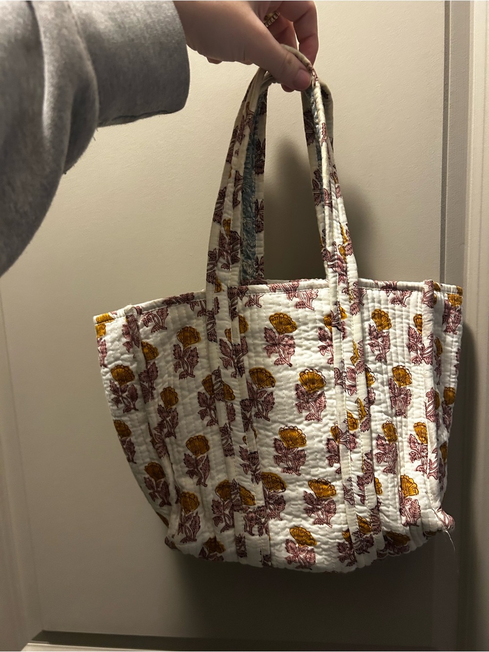 Pink Chicken Reversible Quilted Floral Tote Bag